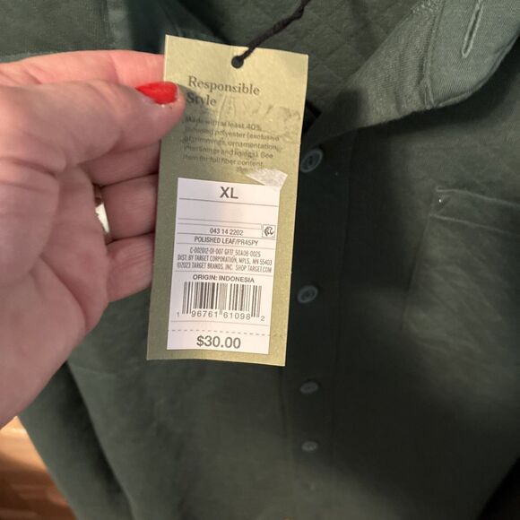 Goodfellow & Co. Warm button Up Quilted shirt Jacket GreenPolished Leaf XL - Picture 4 of 9